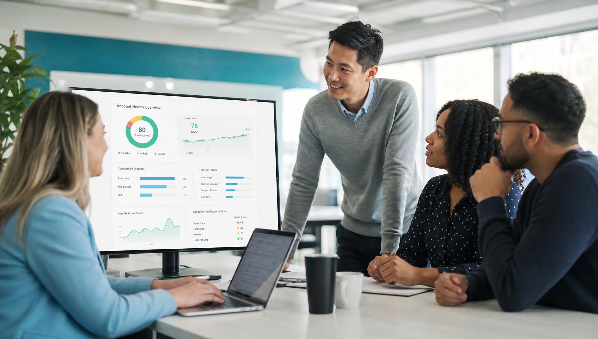 Customer success team collaborating at their desks